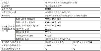 南方皓元短债债券型证券投资基金2023年元旦节限制大额申购、 定投和转换转入业务的公告